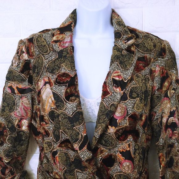 Vintage 90s Boho Chic NYC-USA Patchwork Blazer Silk Novelty Jacket -12 Abstract - Picture 2 of 9
